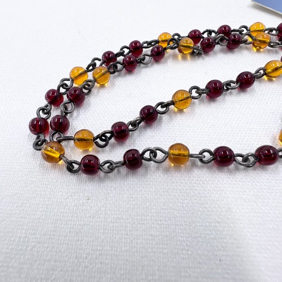 NWT - Nine West - Jeweled Heart Cross Silver Tone Red & Yellow Beaded 14” Choker - Picture 8 of 8